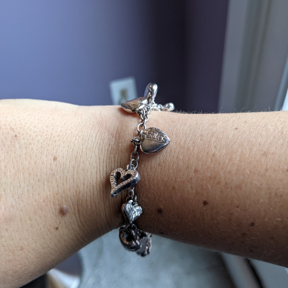Sterling silver heart charm bracelet